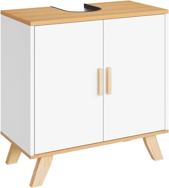 EUGAD Waschbeckenunterschrank im Landhausstil mit 2 Türen und Regalfächern, Farbe: Eiche Weiß Natur, B/T/H: 60 x 30 x 60 cm - Bild 1