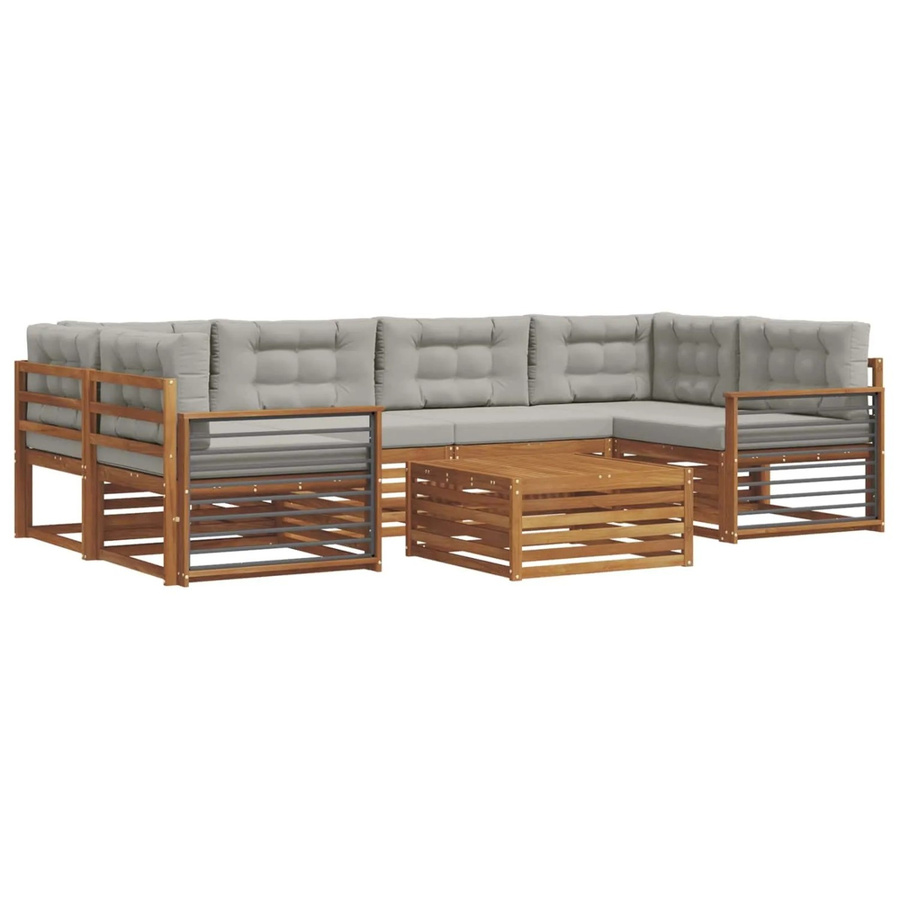 vidaXL Outdoor-Sofagarnitur aus Akazienholz in L-Form mit Kissen, 21-teiliges Set, Natur und Hellgrau - Bild 2