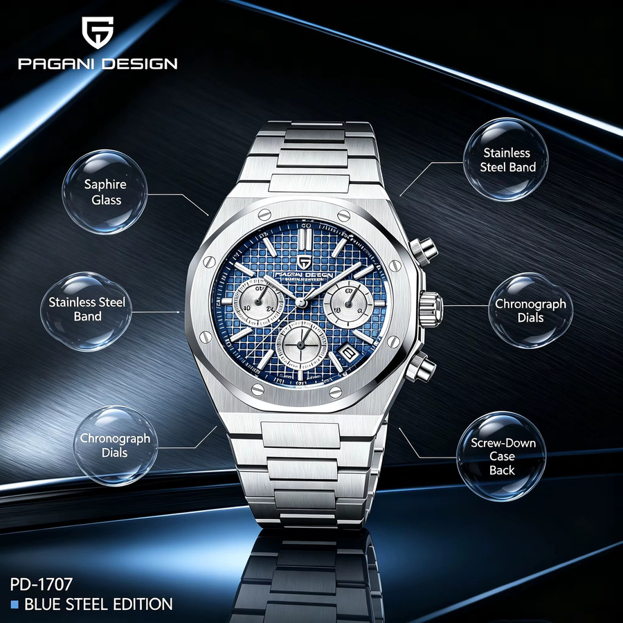 Pagani Design Chronograph, Quarz, Edelstahl, Saphirglas, Herren - Bild 4