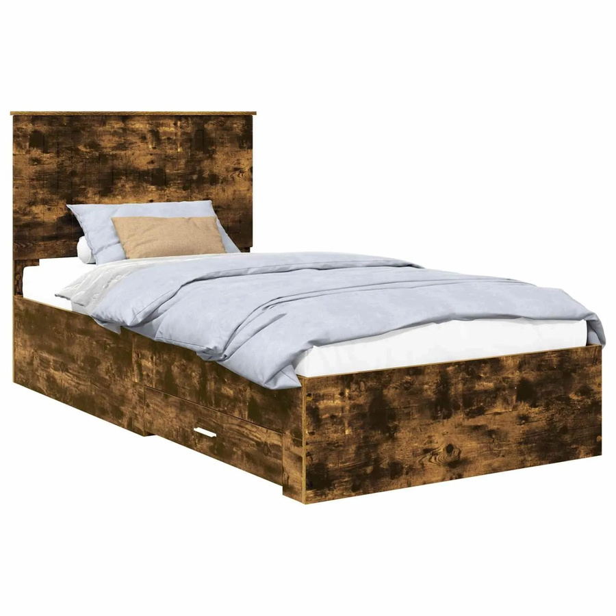 vidaXL Bettrahmen aus Holzwerkstoff in Räuchereiche mit Schubladen, B/T: 100 x 200 cm - Bild 2