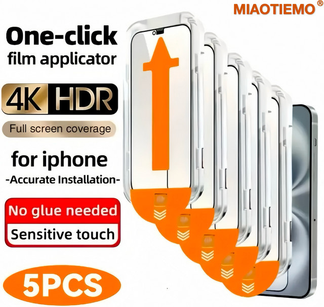 5er Pack miaotiemo Privatsphäre Displayschutzfolie aus gehärtetem Glas für iPhone 16 15 14 13 12 11 Pro Max XS XR, 4K High Definition, transparent - Bild 1