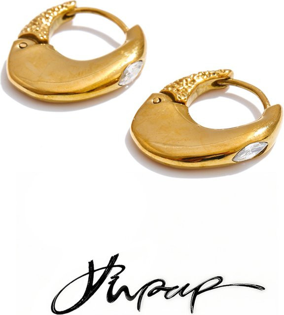 Yhpup Creolen Edelstahl, Gold, Zirkonia, Unisex - Bild 1