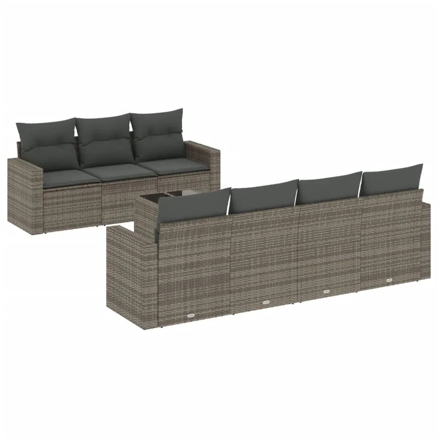 vidaXL 8-tlg. Garten-Sofagarnitur aus Poly Rattan in Grau mit Kissen und Couchtisch - Bild 2