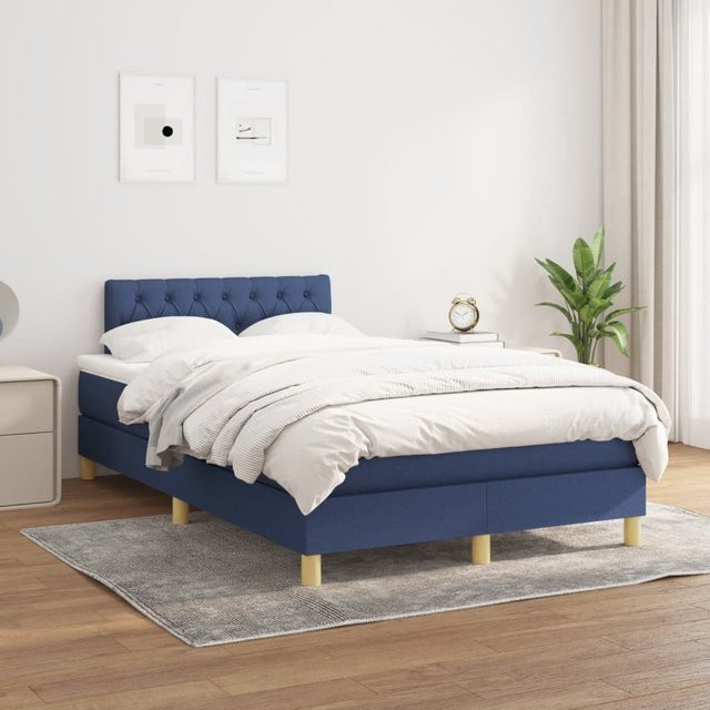 vidaXL Boxspringbett mit Matratze Hybrid-Design in Blau, B/T/H: 120 x 200 cm - Bild 3