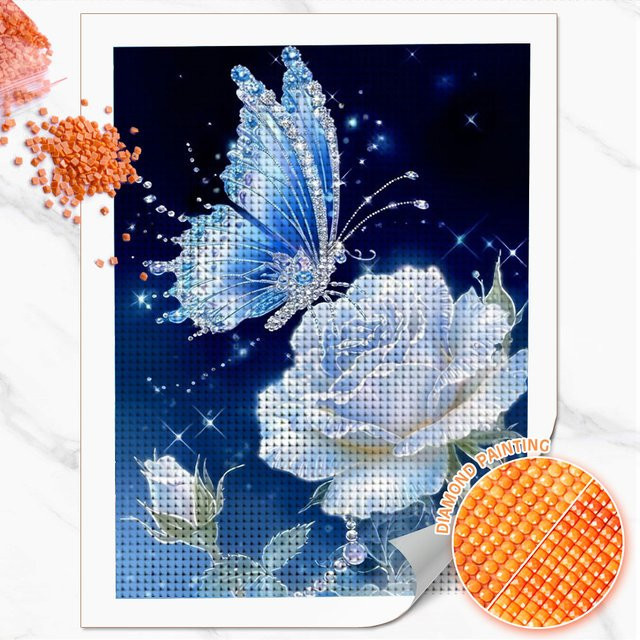Huacan Diamant-Malset Schmetterling und Rose mit runden Steinen in Multicolour, B/H: 30 x 20 cm - Bild 1