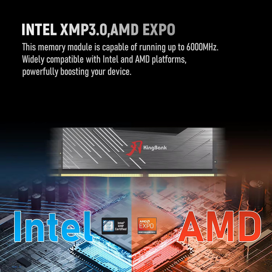 KingBank KRXB DDR5 Desktop-Arbeitsspeicher 16GB 6000MHz CL36-38-38-86 1,35V mit Kühlkörper für PC-Gaming Intel XMP 3.0 - Bild 3