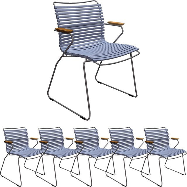 6er Set Houe CLICK Gartenstühle mit Armlehnen aus Aluminium in Pigeon Blue - Bild 1