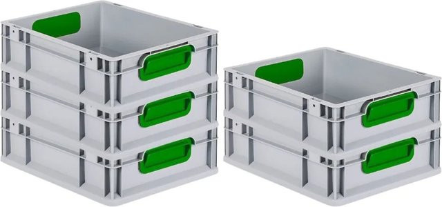 PROREGAL Spar Set 5x Eurobox Nextgen Color Transportboxen mit Griffen, Farbe: Grün, H x B x T: 12 x 30 x 40 cm, 11 Liter, geschlossene Ausführung mit glattem Boden - Bild 1
