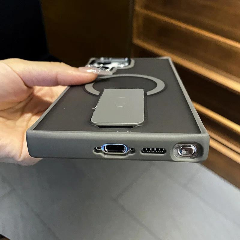 WAYN Magnetische Kabellose Ladehülle mit faltbarem Ständer für Samsung S23 S24 S25 S26 Ultra Plus, Matt Durchscheinend und Stoßfest, Schwarz - Bild 2