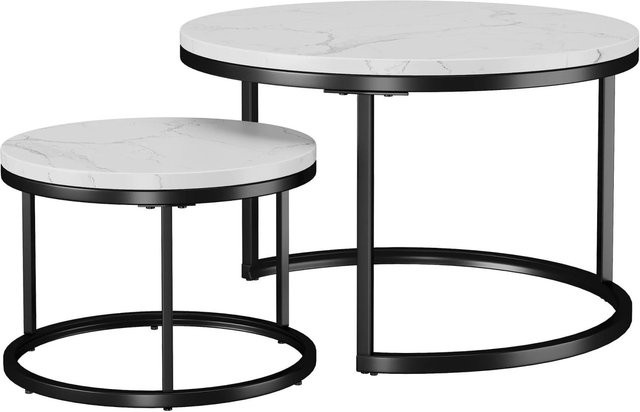 okwish Couchtisch mit Marmoroptik und Metallbeinen in Schwarz, Durchmesser: 70 cm, Höhe: 45 cm - Bild 1