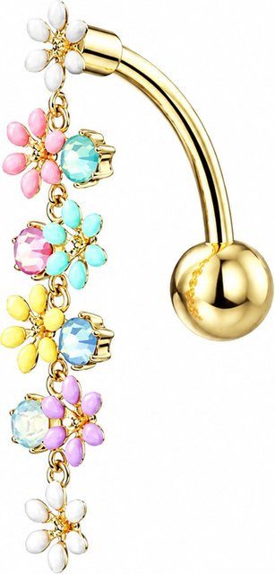 Bauchnabelpiercing G23 Titan, Bunt, Emaille-Blumenanhänger, Unisex - Bild 1