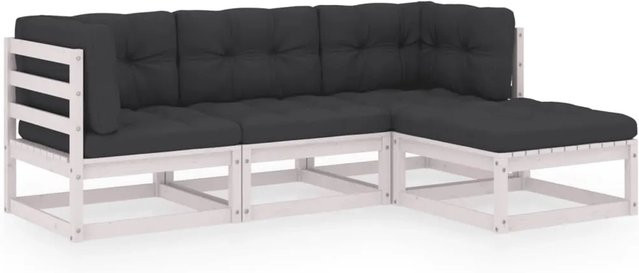 vidaXL 4-tlg Garten-Lounge-Set aus massivem Kiefernholz in L-Form mit Polsterkissen in Anthrazit und Weiß - Bild 1