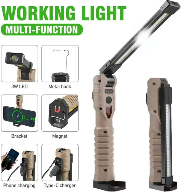 KDULIT Multifunktions LED-Faltflutlicht mit magnetischem COB-Arbeitslicht, wiederaufladbare Campinglampe in Schwarz - Bild 1