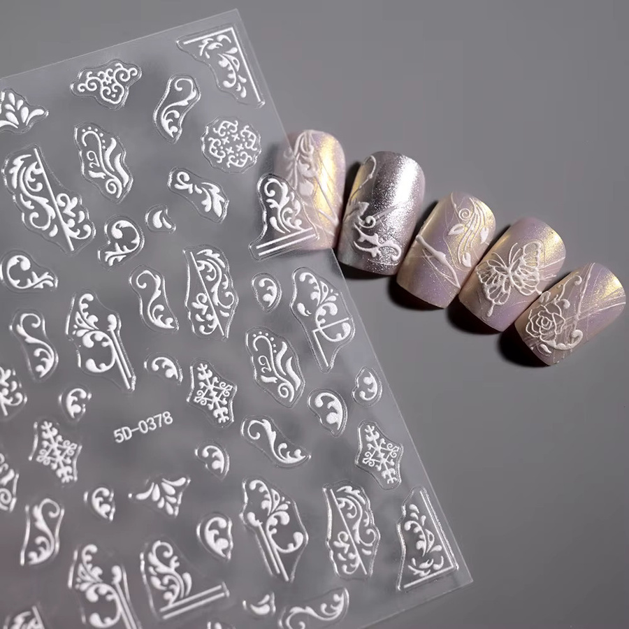 MAFANAILS Nail Art Aufkleber, Weiße Spitze Blume, 5D Geprägt - Bild 2