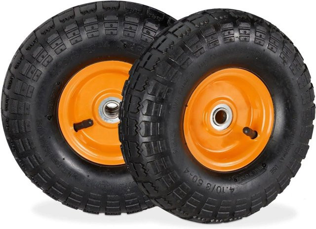Relaxdays Sackkarrenräder aus Gummi und Stahl, 2er Set, Schwarz-Orange, luftbereift und kugelgelagert, Durchmesser: 26 cm, Breite: 8,5 cm - Bild 1