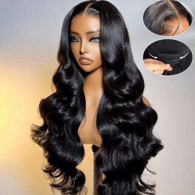 QZOQZO Lace Front Perücke, Body Wave, Echthaar, Naturschwarz, Damen - Bild 1