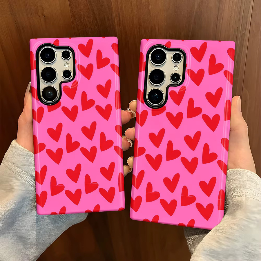 Glänzende Handyhülle mit rosa roten Herzen für Samsung Galaxy S26 S25 S24 S23 S20 FE A56 A36 Ultra HD Hartschale - Bild 3