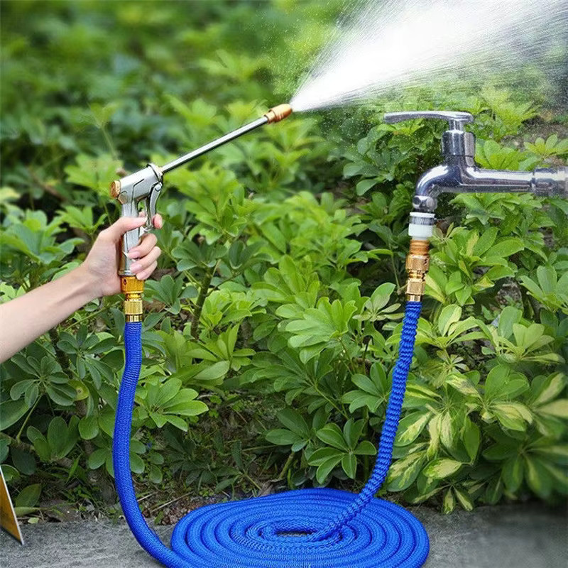 Erweiterbarer Hochdruck-Gartenschlauch mit einstellbarer Sprühfunktion und Reinigungswasserpistole in Grün - Bild 3