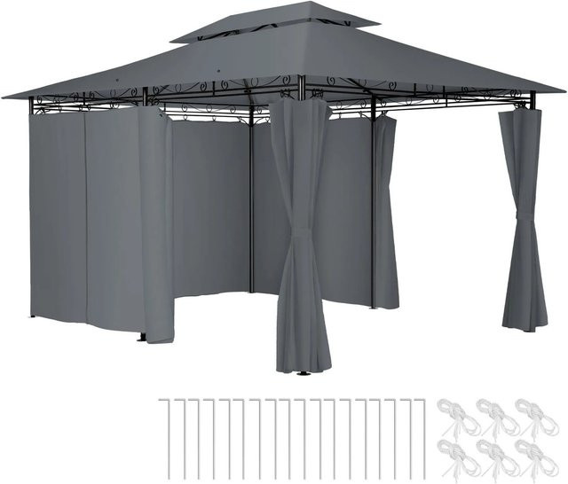 tectake Gartenpavillon Emine Anthrazit mit Doppeldachsystem B/T/H: 400 x 300 x 265 cm - Bild 2