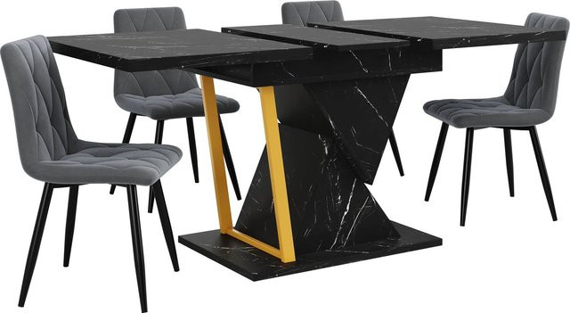 okwish Esstisch ausziehbar in Schwarz mit Marmoroptik für Küche und Esszimmer, B/T: 110 x 80 cm - Bild 1