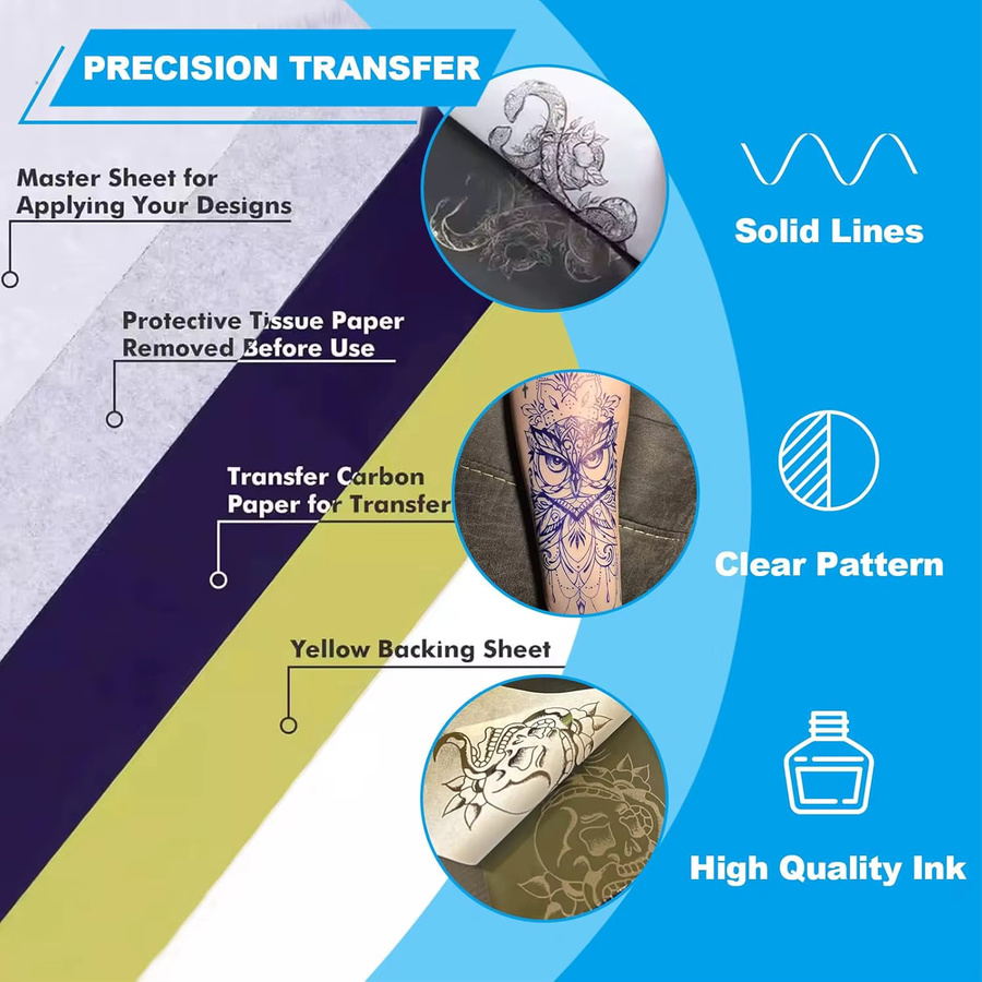 YUELONG Tattoo-Transferpapier A4-Format, 150 Stück, Weiß, Tattoo-Schablonenpapier für Tattoo-Transfermaschinen und professionelles Tattoo-Zubehör - Bild 3