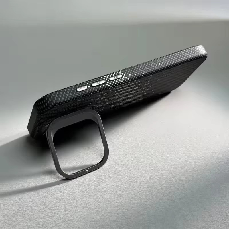 MagSafe Handyhülle mit Legierungslinsen-Ständerhalterung für iPhone 16 15 14 13 Pro Max, kabelloses Laden, Pixel-Textur, Hartes PC-Material, Farbe: Schwarz - Bild 2