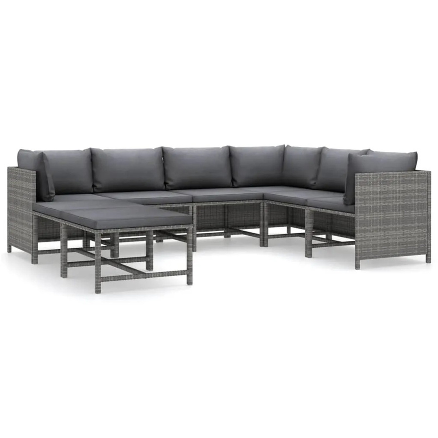 vidaXL 8-tlg Garten-Lounge-Set aus Poly Rattan in Grau mit Polstern und Fußbänken - Bild 2