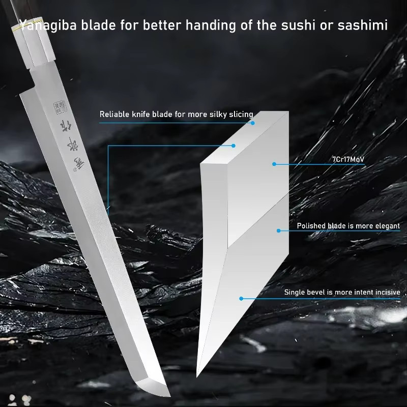 WXCOO Sashimi-Messer aus Edelstahl und Kohlenstoffstahl, 8 Zoll, Silber - Bild 2