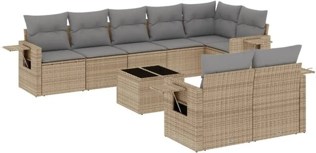 vidaXL 9-teilige Garten-Sofagarnitur aus Poly-Rattan mit Kissen in Beige - Bild 1