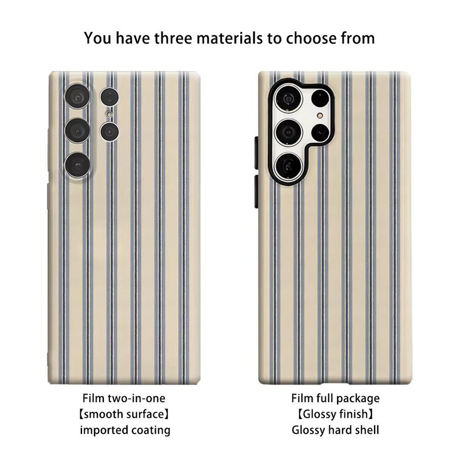 Stoßfeste Doppelschicht Handyhülle für Samsung Galaxy S26 S25 S24 S23 Ultra Plus in Marineblau Gestreift - Bild 2