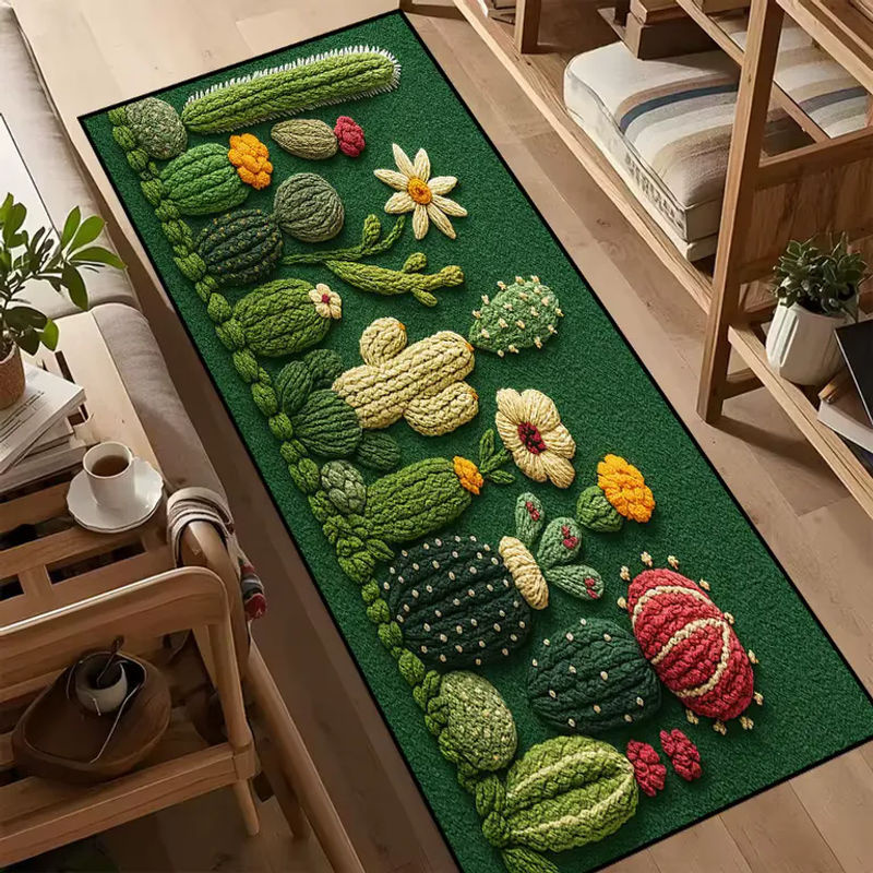 VIKAMA 3D-Kaktus-Teppich in Grün, rutschfester Boho-Teppich für Schlafzimmer und Flur - Bild 4