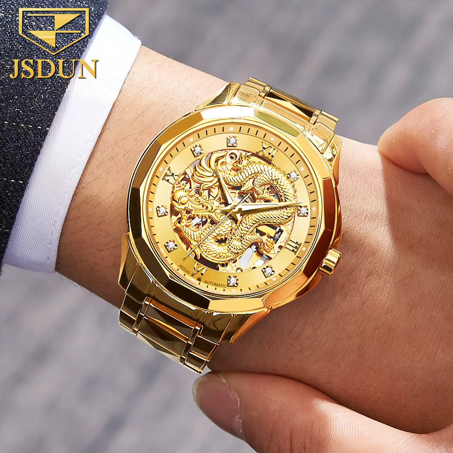 JSDUN Armbanduhr Automatik, Edelstahl, Gold, Herren - Bild 2