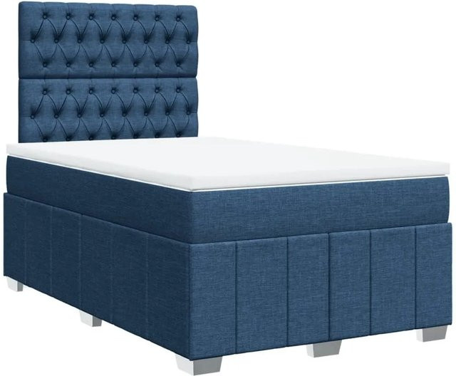 vidaXL Boxspringbett mit Matratze in Blau, Hybridbett mit Taschenfederkern aus Stoff und Kiefernholz, B/T: 120 x 190 cm - Bild 1
