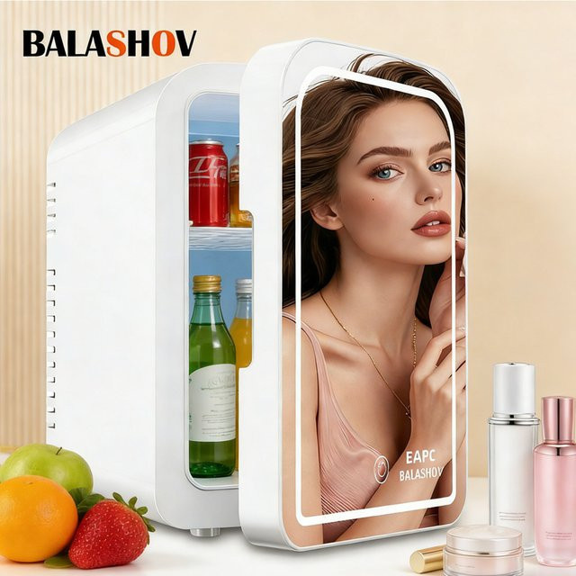 BALASHOV Mini-Kühlschrank 5L mit Spiegel in Weiß, tragbarer Kompressor-Kühler für 12V/220V, ideal für Camping, Picknick und Zuhause - Bild 1