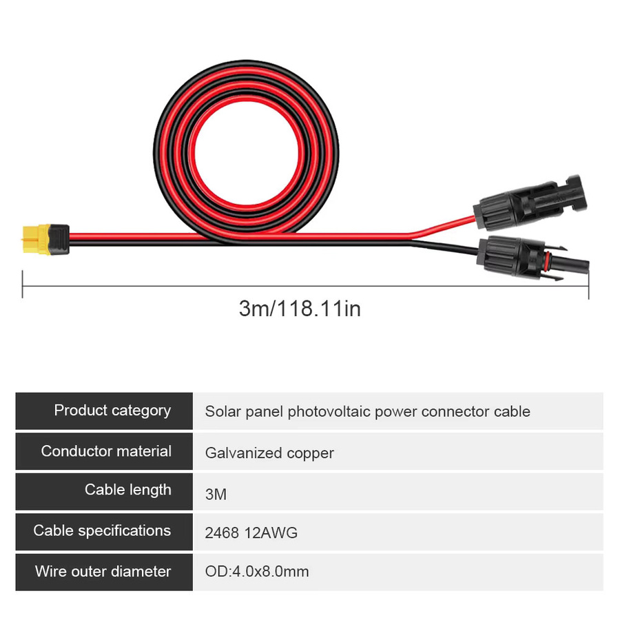 12AWG Solar Ladekabel XT60 Buchse Adapter zu Solar Panel Stecker Verlängerung für tragbare Kraftwerke und Solar Generatoren - Bild 5