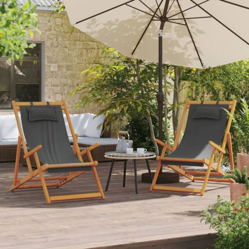 VIDAXL Set aus 2 klappbaren Gartenstühlen in Grau aus Eukalyptus und Polyester-Stoff - Bild 1