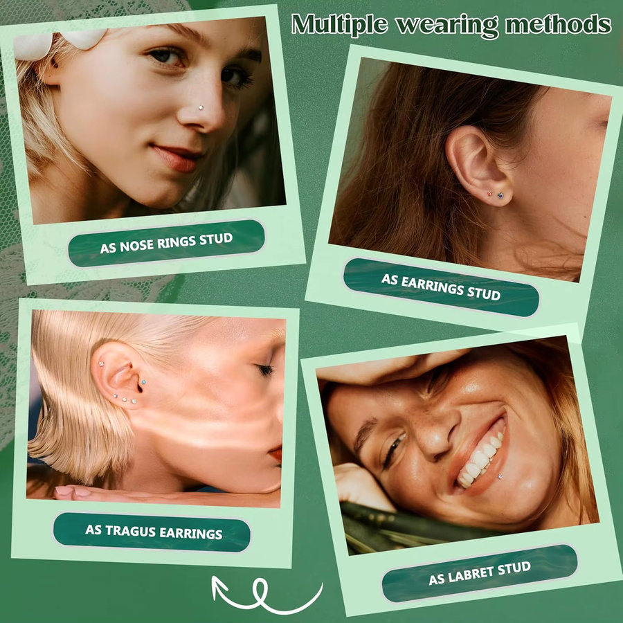 Bobisty Nasenring-Set, Edelstahl, Zirkonia, Silber, Damen und Herren - Bild 2