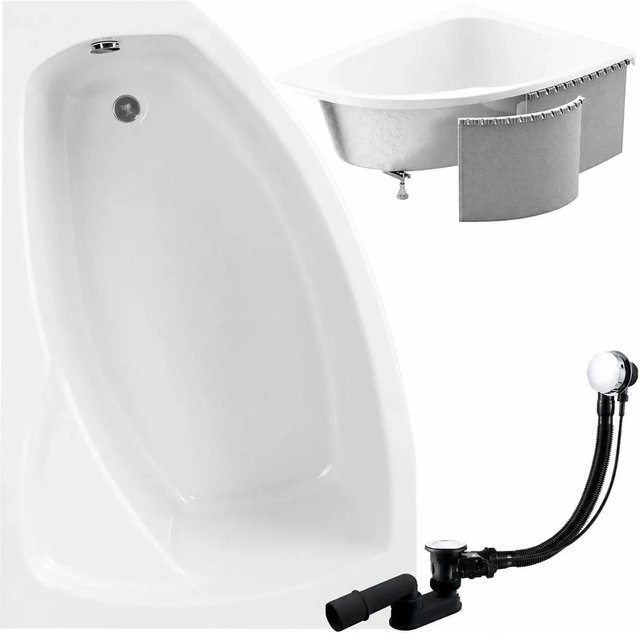 KOLMAN Eckbadewanne aus Acryl in Weiß, linksseitig mit Styroporverkleidung, Ablauf und Füßen, B/T: 150 x 90 cm - Bild 1