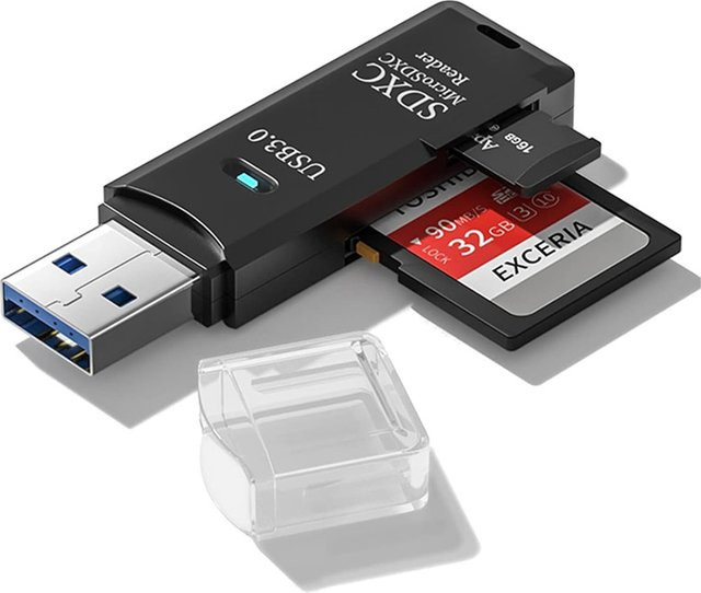 2-in-1 Multifunktionaler USB 3.0 Kartenleser Konverter für Micro SD und TF Speicherkarten, USB-A Adapter in Schwarz - Bild 1