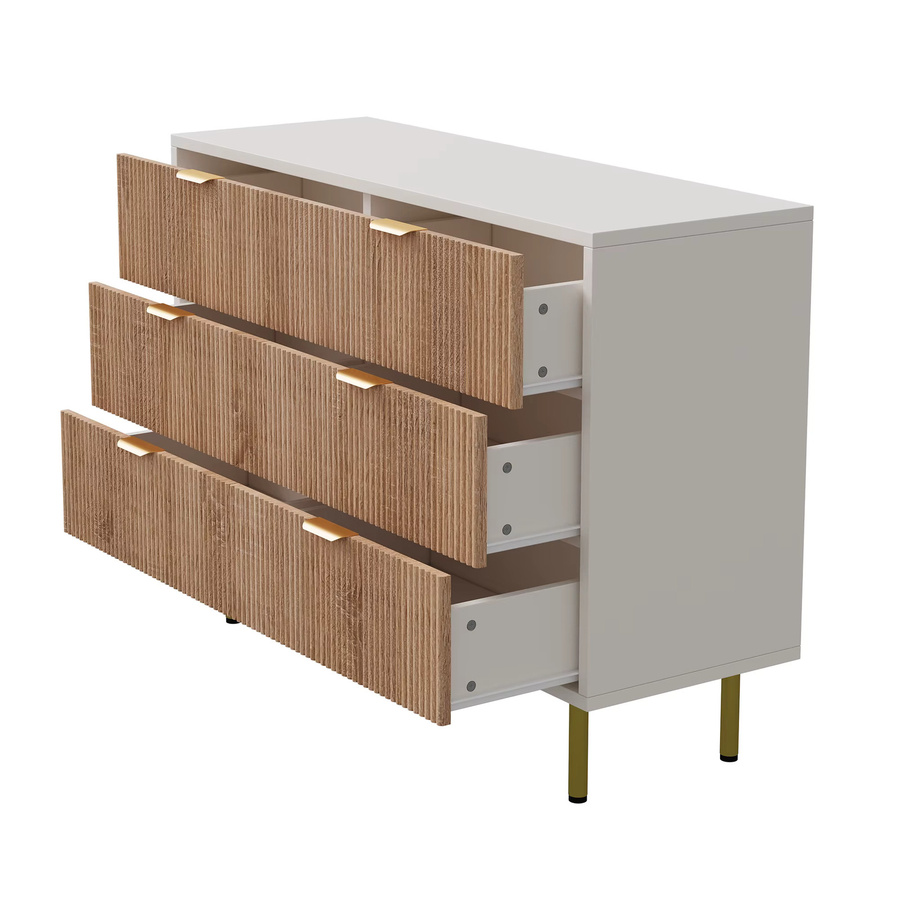 Comanlai Kommode als moderner Boho-Nachttisch aus Holz mit Metallgriffen in Weiß - Bild 2