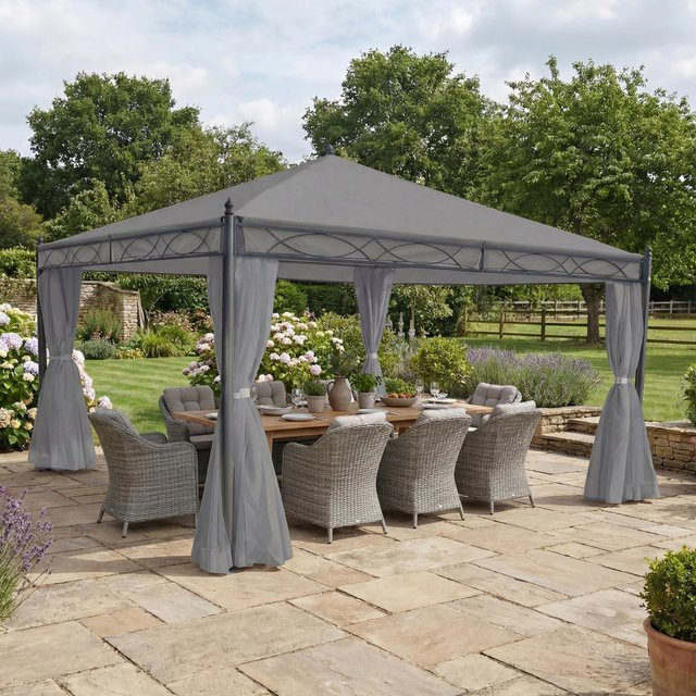 MCW Garten Pavillon Pergola Calpe mit Seitenwand, Grau, B/T: 400 x 400 cm - Bild 1