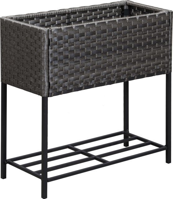 Outsunny Hochbeet Blumenkasten aus Poly Rattan mit Füßen und Ablage, braun, B/T/H: 70 x 30 x 72 cm - Bild 1
