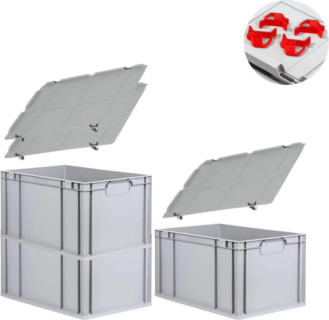PROREGAL Spar Set mit 3x Eurobox Nextgen Economy in Rot inklusive Auflagedeckeln und 4x Schiebeschnappverschlüssen, H x B x T: 32 x 40 x 60 cm - Bild 1