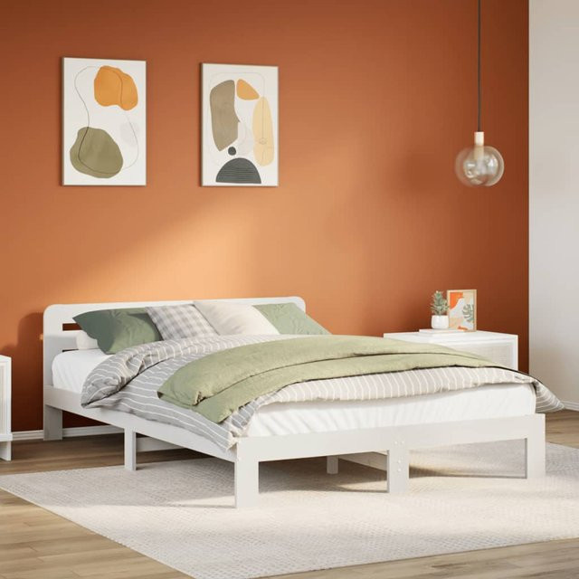 vidaXL Massivholzbett aus Kiefernholz in Weiß, rustikales Bettgestell ohne Matratze, B/T/H: 140 x 200 x 65,5 cm - Bild 2