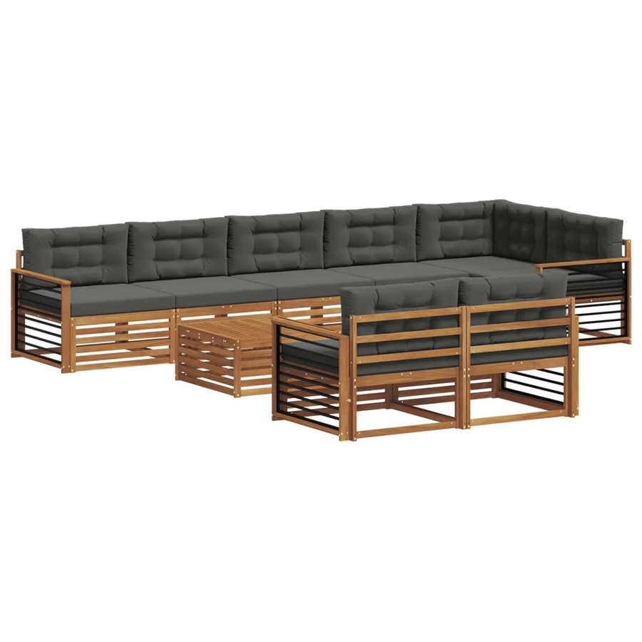 vidaXL Outdoor-Sofagarnitur aus Akazienholz in L-Form mit 9-teiligem Set, Farbe: Natur und Anthrazit - Bild 2