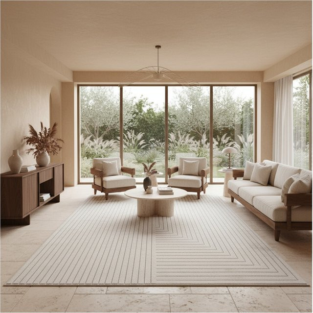 Outdoor Teppich ENGADIN von Kadima Design in Creme Beige, Skandi-Stil mit 3D-Design aus Polypropylen, B/T: 160 x 230 cm - Bild 1