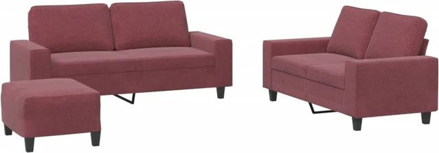 vidaXL 3-teilige Sofagarnitur modern in Weinrot mit Stoffbezug und Dekokissen - Bild 1