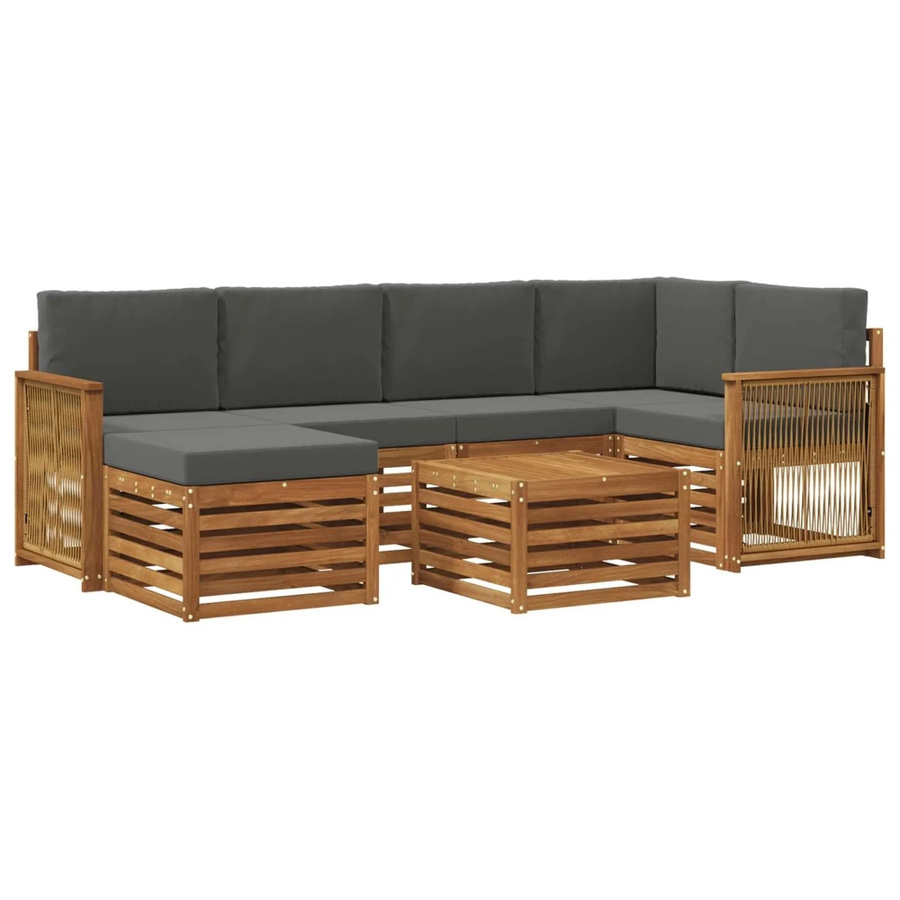 vidaXL Ecksofa Set in L-Form aus Akazienholz mit 6 Kissen in Anthrazit und Natur - Bild 2