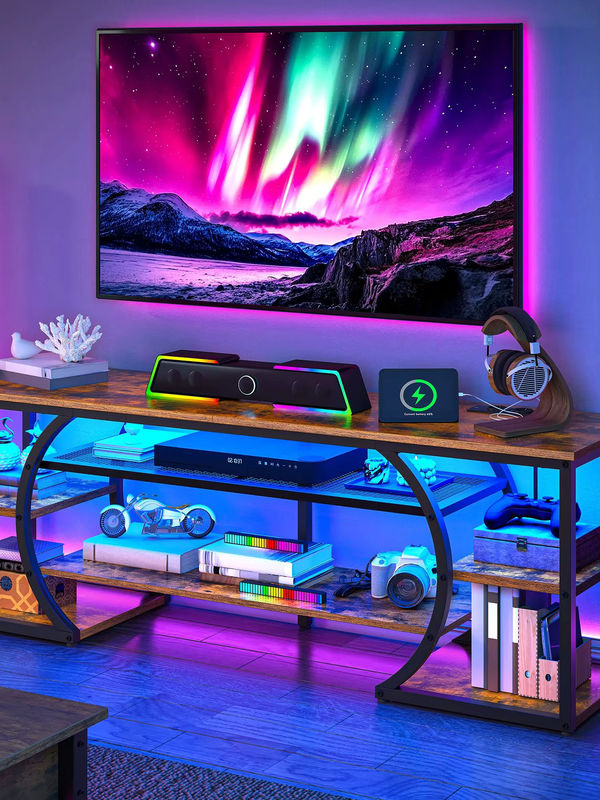YITAHOME Mobiler TV-Ständer in Rustikalem Braun mit RGB-LED-Leuchten und Anschlüssen für bis zu 70-Zoll-Fernseher, Breite: 160 cm - Bild 6