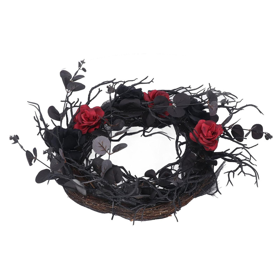 mfySpace Halloween Kranz mit roten Blumen und schwarzen Zweigen aus ABS zur Dekoration - Bild 2